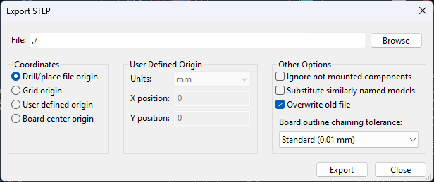 Export STEP parameters