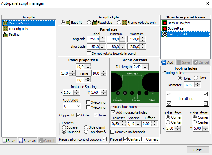 Panel script manager